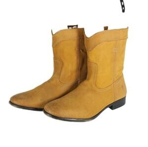 Frye Women's Cara Roper Short US7,5B Cognac Leather Pull On Riding Cowboy Boots